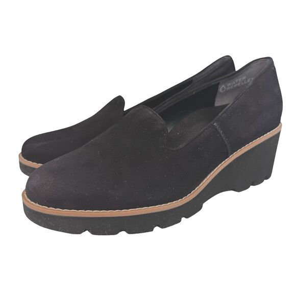 Vionic Wedge Suede Shoes Sz 10 Black Willa Leather Slip On Comfort Orthotic - Picture 4 of 11